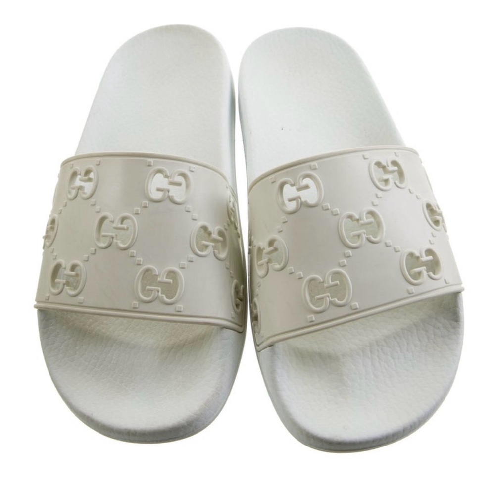 Gucci Women's Off-White Embossed Sandals